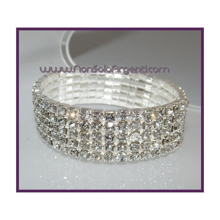 NSA|Bigiotteria : Bracciale Braccialetto Tennis Elastico Argentato a 5 File di strass