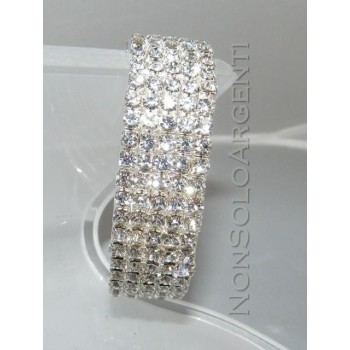 NSA|Bigiotteria : Bracciale Braccialetto Tennis Elastico Argentato a 5 File di strass