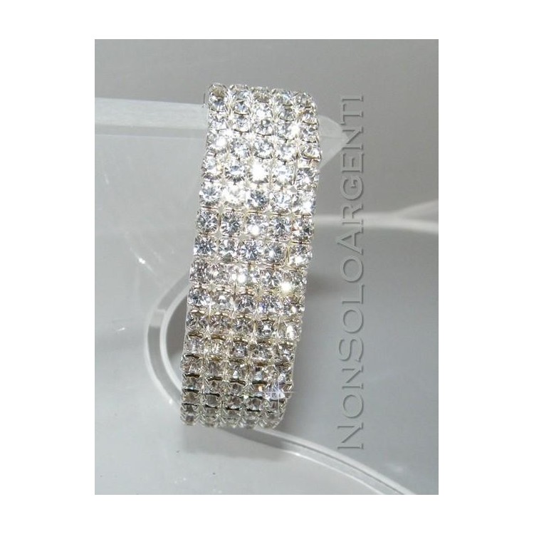 NSA|Bigiotteria : Bracciale Braccialetto Tennis Elastico Argentato a 5 File di strass