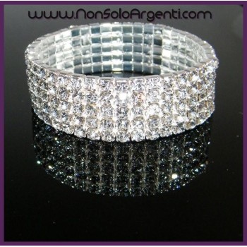 NSA|Bigiotteria : Bracciale Braccialetto Tennis Elastico Argentato a 5 File di strass