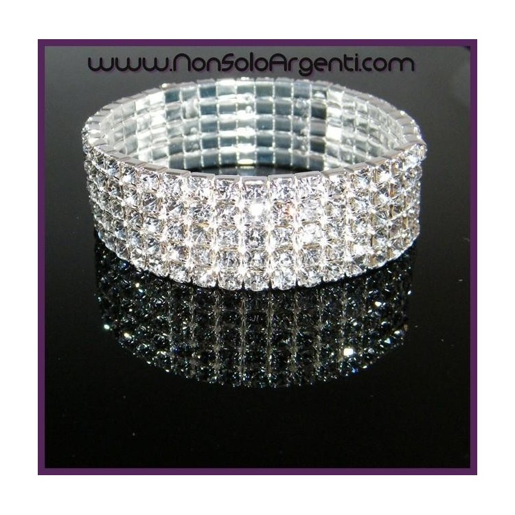 NSA|Bigiotteria : Bracciale Braccialetto Tennis Elastico Argentato a 5 File di strass