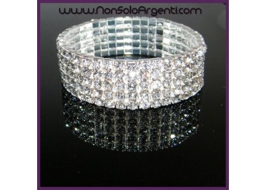 NSA|Bigiotteria : Bracciale Braccialetto Tennis Elastico Argentato a 5 File di strass