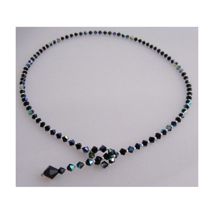 NSA|Collana girocollo SaliScendi Argento 925 Con Swarovski Bicono NERO AB  cm 50