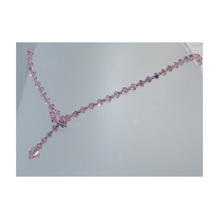 NSA|Collana girocollo SaliScendi Argento 925 Con Swarovski Bicono ROSA cm 50