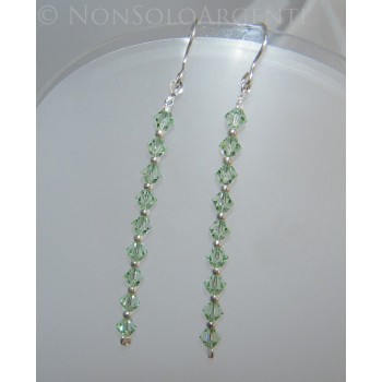 NSA|Earrings Silver 925 With a row of Swarovski Bicone Peridot GREEN