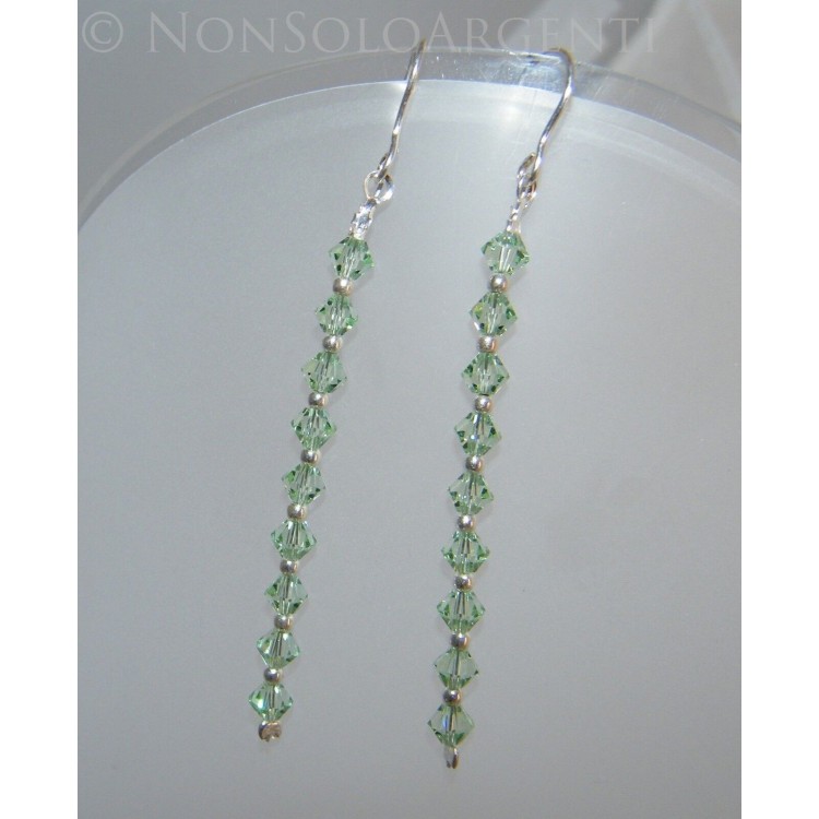 NSA|Earrings Silver 925 With a row of Swarovski Bicone Peridot GREEN
