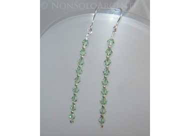 NSA|Earrings Silver 925 With a row of Swarovski Bicone Peridot GREEN