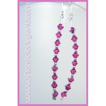 NSA|Orecchini Argento 925 Con una fila di Swarovski Bicono FUCHSIA