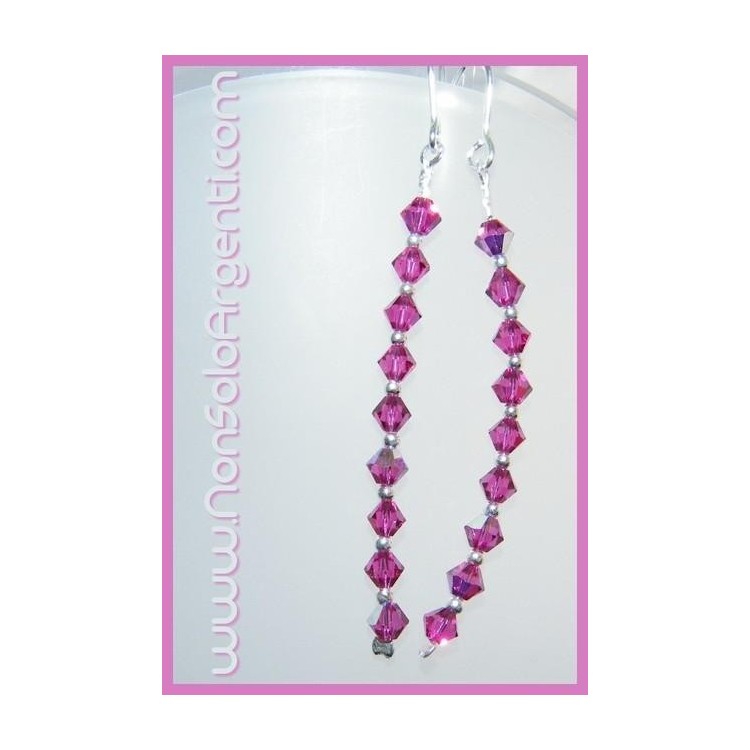 NSA|Orecchini Argento 925 Con una fila di Swarovski Bicono FUCHSIA