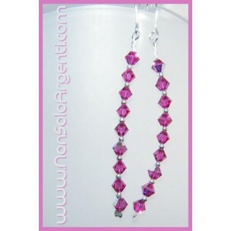 NSA|Orecchini Argento 925 Con una fila di Swarovski Bicono FUCHSIA