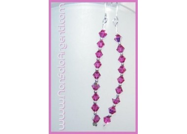 NSA|Orecchini Argento 925 Con una fila di Swarovski Bicono FUCHSIA