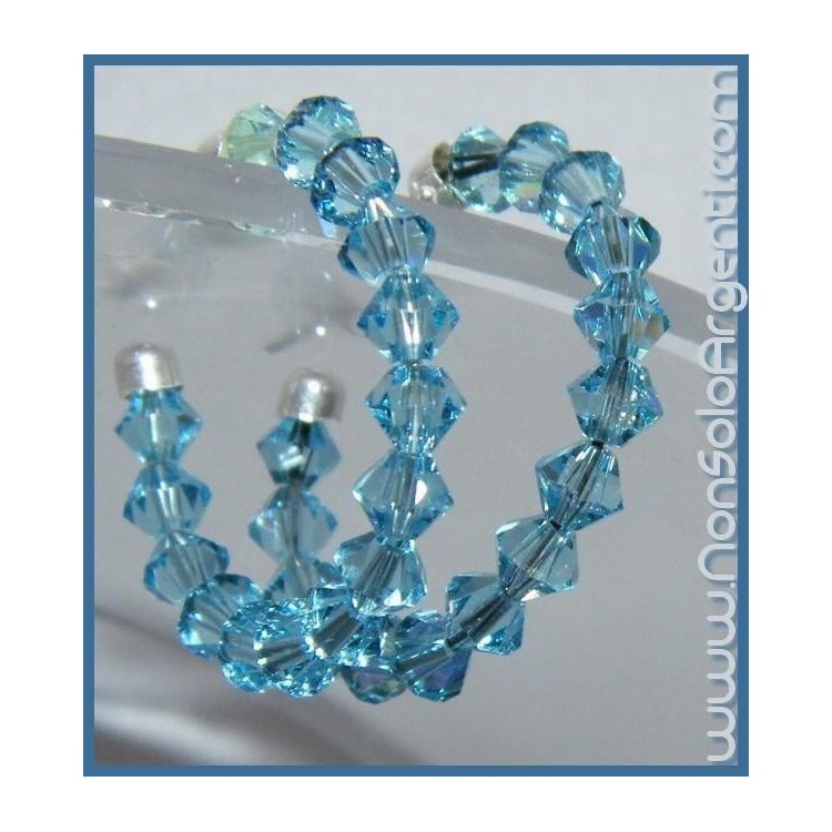 NSA|Orecchini Anelle Medie in Argento 925 con Swaroski Bicono AZZURRO