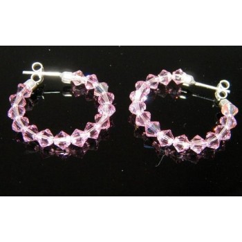 NSA|Orecchini Anelle Medie in Argento 925 con Swaroski Bicono ROSA