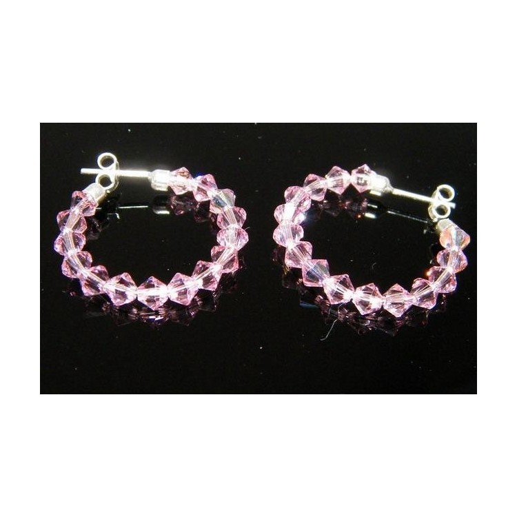 NSA|Orecchini Anelle Medie in Argento 925 con Swaroski Bicono ROSA