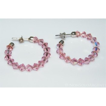 NSA|Orecchini Anelle Medie in Argento 925 con Swaroski Bicono ROSA