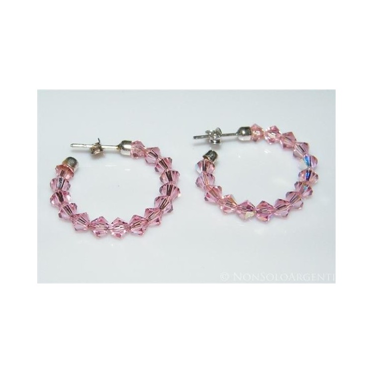 NSA|Orecchini Anelle Medie in Argento 925 con Swaroski Bicono ROSA