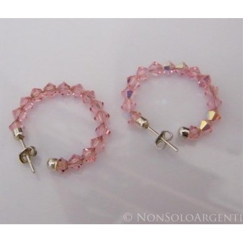 NSA|Orecchini Anelle Medie in Argento 925 con Swaroski Bicono ROSA