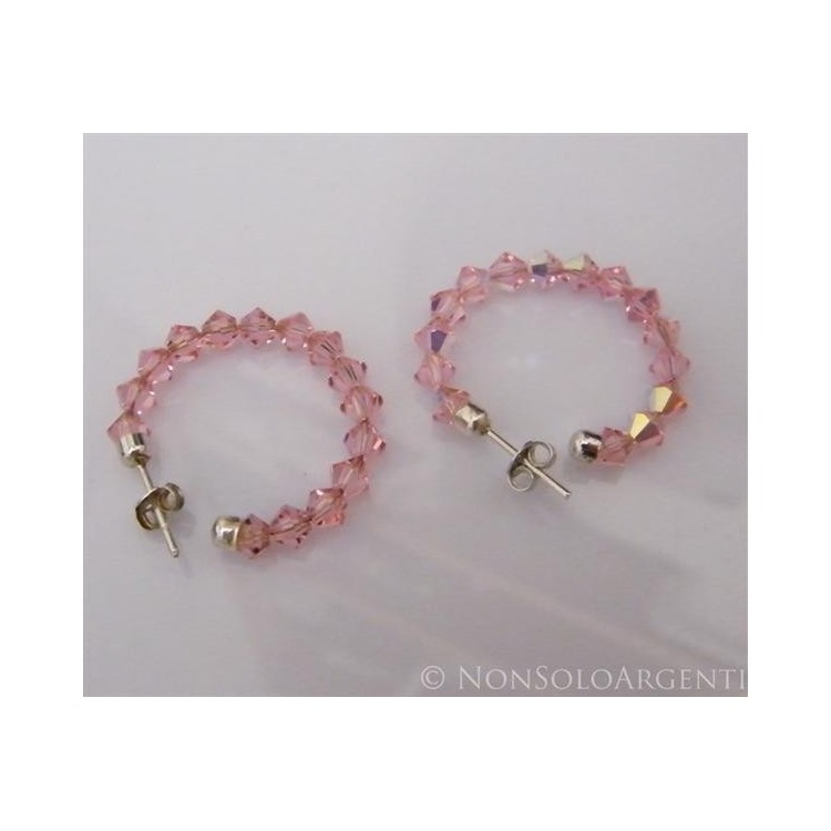 NSA|Orecchini Anelle Medie in Argento 925 con Swaroski Bicono ROSA