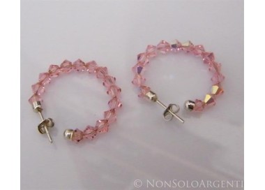 NSA|Orecchini Anelle Medie in Argento 925 con Swaroski Bicono ROSA