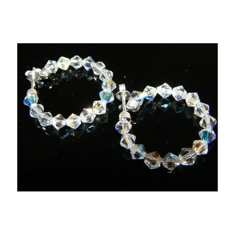 NSA|Orecchini Anelle Medie in Argento 925 con Swaroski Bicono BIANCO