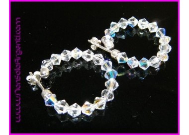 NSA|Orecchini Anelle Medie in Argento 925 con Swaroski Bicono BIANCO