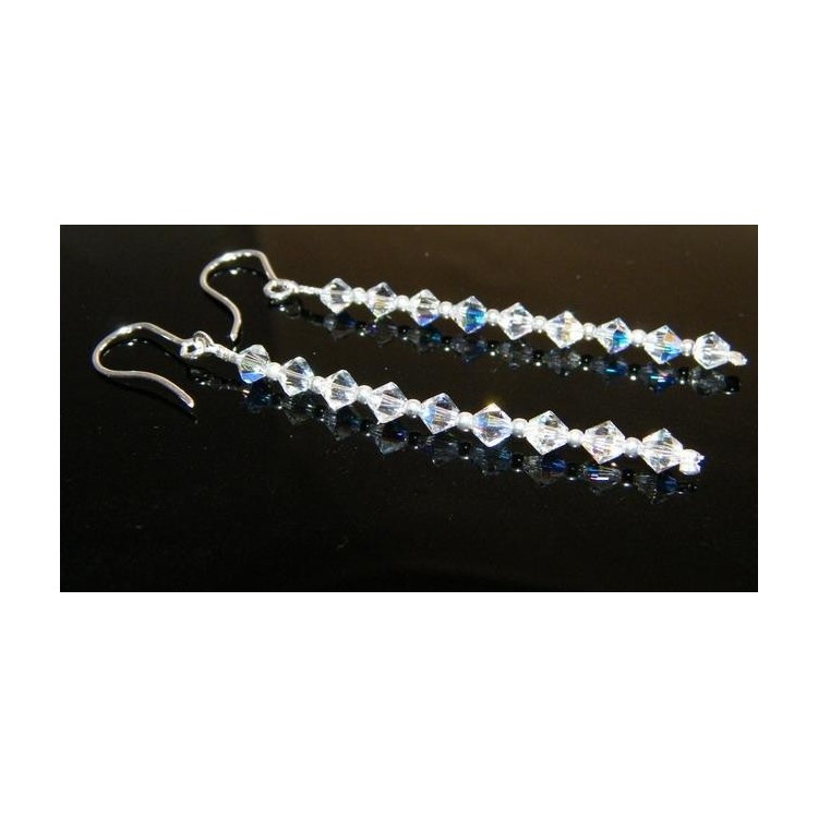 NSA|Orecchini Argento 925 Con una fila di Swarovski Bicono BIANCHI