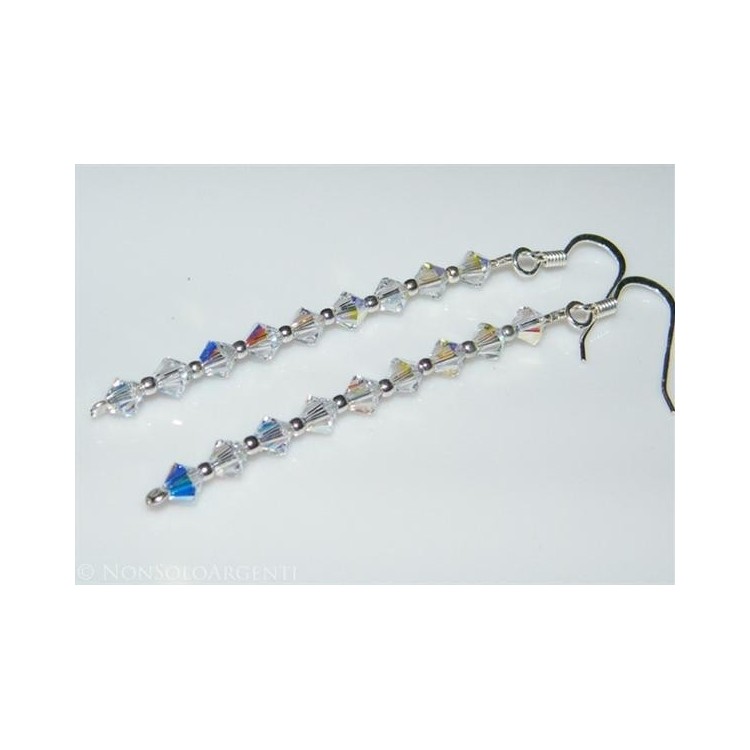 NSA|Orecchini Argento 925 Con una fila di Swarovski Bicono BIANCHI