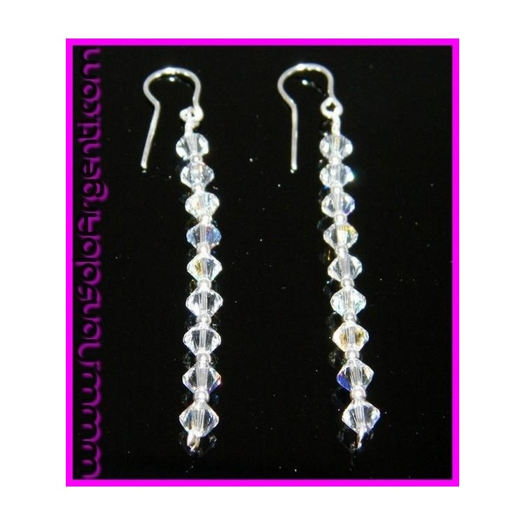 NSA|Orecchini Argento 925 Con una fila di Swarovski Bicono BIANCHI