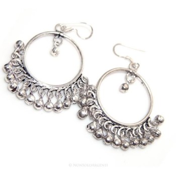 NSA|Orecchini Argento 925 ad Anelle con ciondoli di campanelli 16 gr