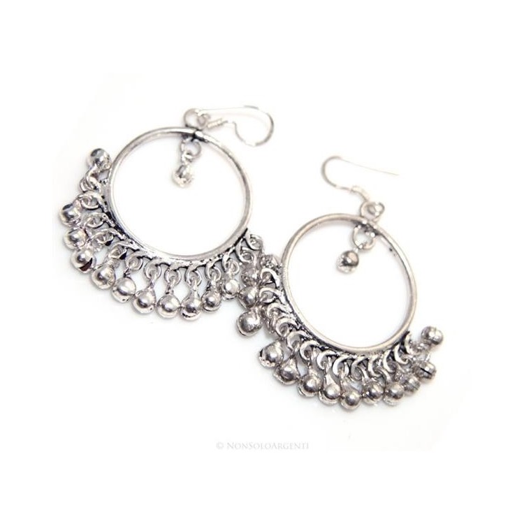 NSA|Orecchini Argento 925 ad Anelle con ciondoli di campanelli 16 gr