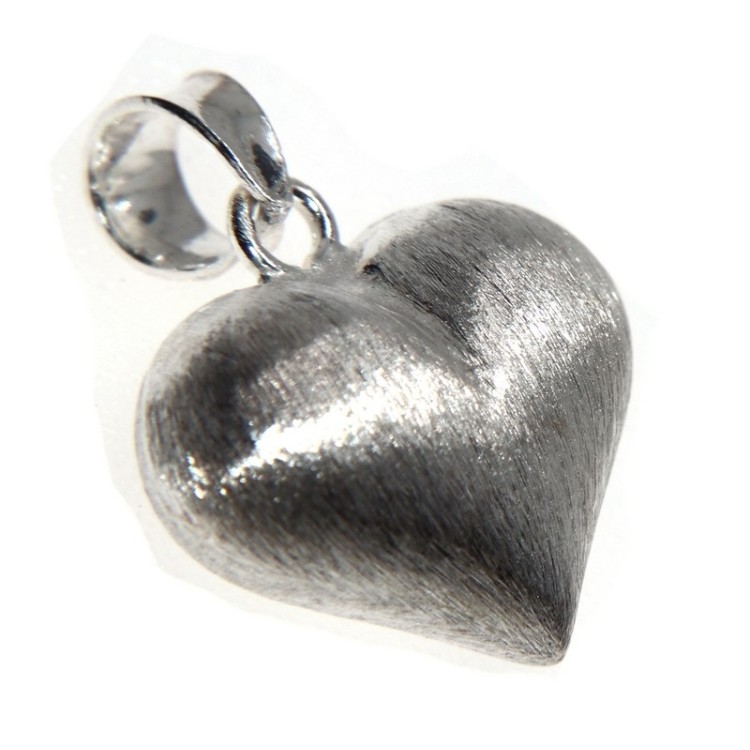 NSA|Ciondolo cuore argento 925 bombato Satinato chiaro per uomo e donna