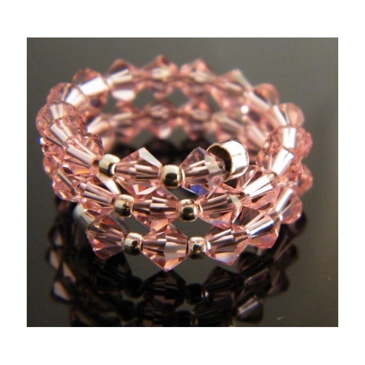 NSA|Anello a molla Argento 925 Con Swarovski Bicono Misura Unica Rosa