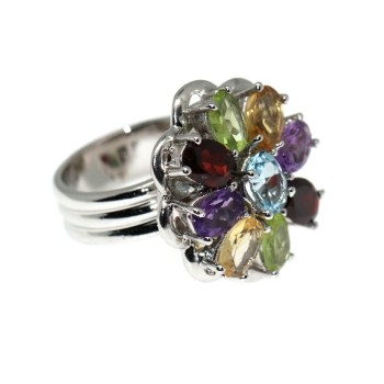 NSA|Anello argento 925 con Topazio, peridoto, granato,Ametista, citrino misura 14 etnico donna