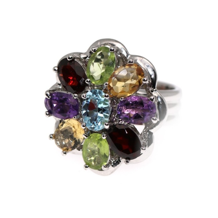 NSA|925 silver ring with Topaz, peridot, garnet, amethyst, citrine size 14 ethnic woman