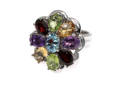 NSA|925 silver ring with Topaz, peridot, garnet, amethyst, citrine size 14 ethnic woman