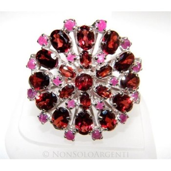 NSA|Argento 925 : Anello in argento 925 con Granato e Radice di Rubino
