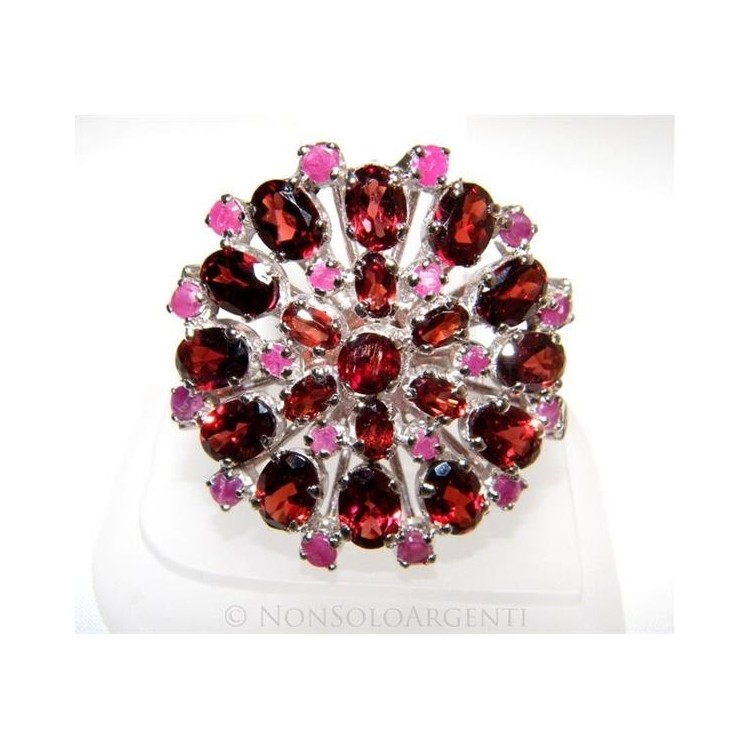 NSA|Argento 925 : Anello in argento 925 con Granato e Radice di Rubino