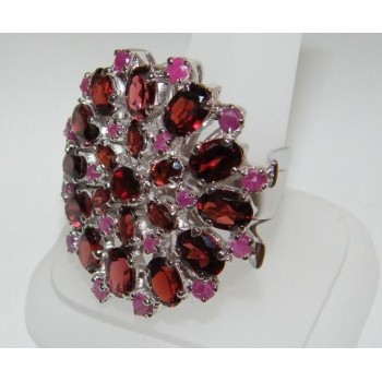 NSA|Argento 925 : Anello in argento 925 con Granato e Radice di Rubino