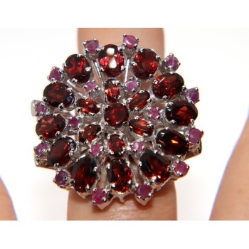 NSA|Anello in argento 925 con Granato e Radice di Rubino toppa tondo misura 19 donna