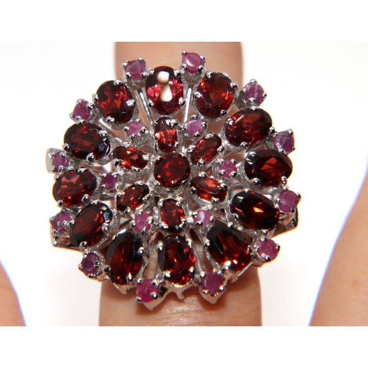 NSA|Anello in argento 925 con Granato e Radice di Rubino toppa tondo misura 19 donna