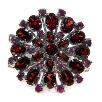 NSA|Anello in argento 925 con Granato e Radice di Rubino toppa tondo misura 19 donna