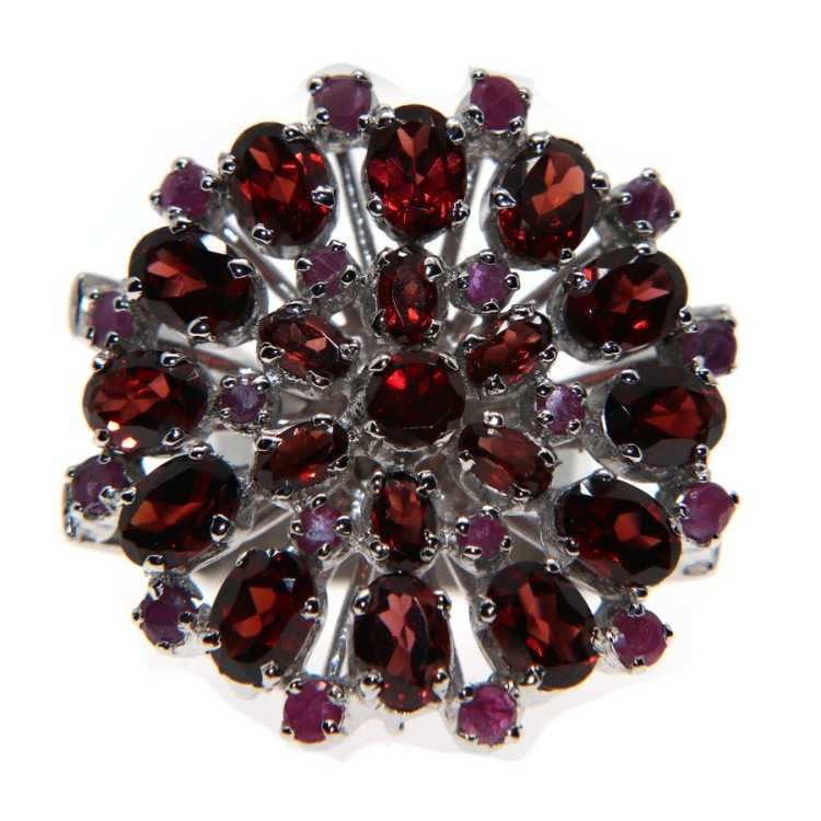 NSA|Anello in argento 925 con Granato e Radice di Rubino toppa tondo misura 19 donna