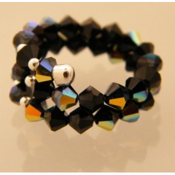 NSA|Anello a molla Argento 925 Con Swarovski Bicono Misura Unica NERO