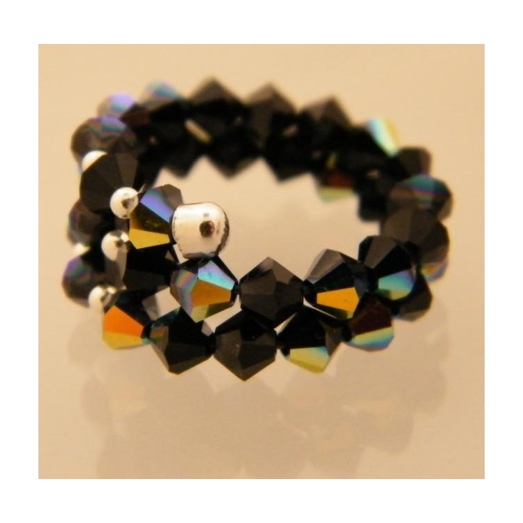 NSA|Anello a molla Argento 925 Con Swarovski Bicono Misura Unica NERO