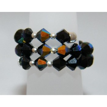 NSA|Anello a molla Argento 925 Con Swarovski Bicono Misura Unica NERO