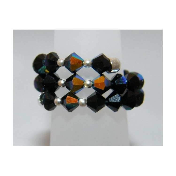 NSA|Anello a molla Argento 925 Con Swarovski Bicono Misura Unica NERO