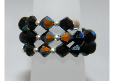 NSA|Anello a molla Argento 925 Con Swarovski Bicono Misura Unica NERO