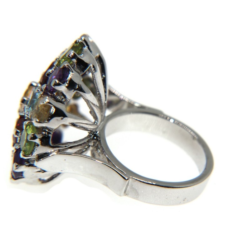 NSA|Argento 925 : Anello in argento 925 con Topazio, peridoto, granato,Ametista, citrino misura 14