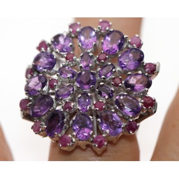 NSA|Anello in argento 925 con ametista e radice di rubino misura 19 donna