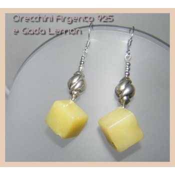 NSA|Argento 925 : Orecchini con ciondoli a cubetto di Giada Lemon